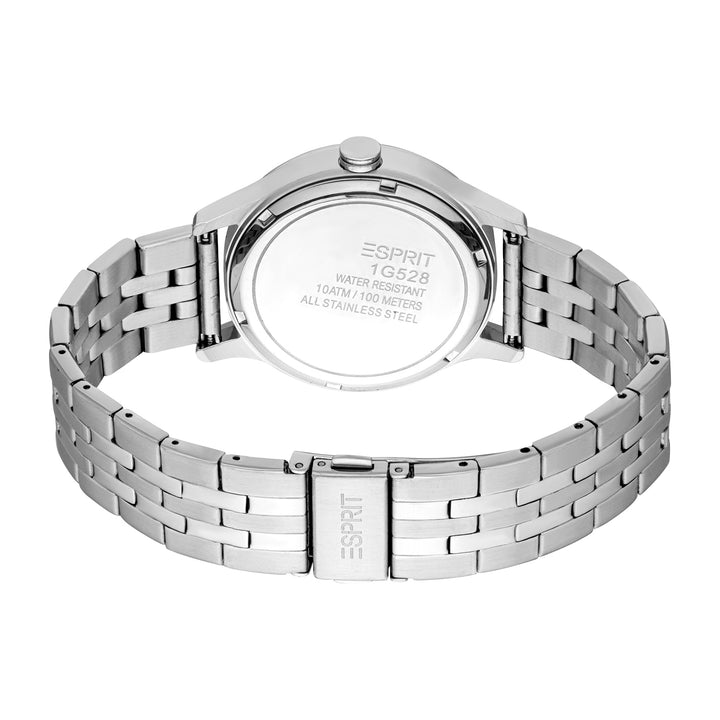 ESPRIT Men Watch, Silver Color Case, Silver Dial, Stainless Steel Metal Bracelet, 3 Hands Date, 10 ATM