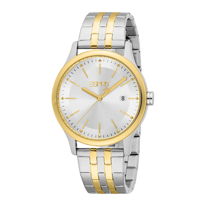 ESPRIT Men Watch, Two Tone Silver &amp; Gold Color Case, Silver Dial, Two Tone Silver &amp; Gold Color Metal Bracelet, 3 Hands Date, 10 ATM