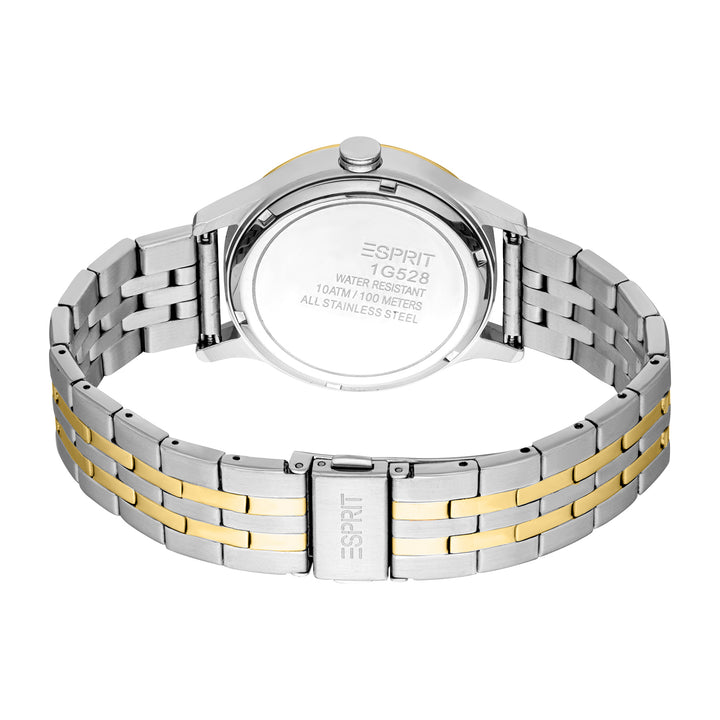 ESPRIT Men Watch, Two Tone Silver &amp; Gold Color Case, Silver Dial, Two Tone Silver &amp; Gold Color Metal Bracelet, 3 Hands Date, 10 ATM
