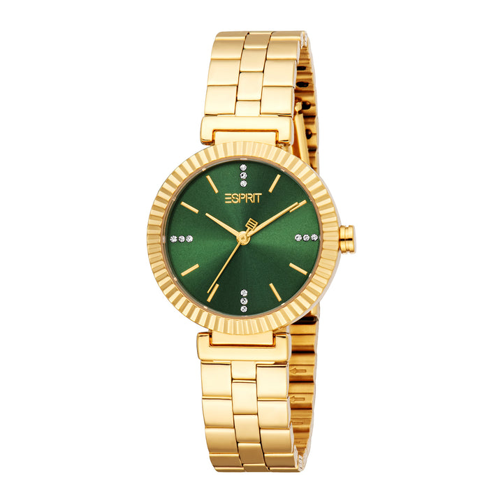 ESPRIT Women Watch, Gold Color Case, Green Dial, Gold Color Metal Bracelet, 3 Hands, 3 ATM