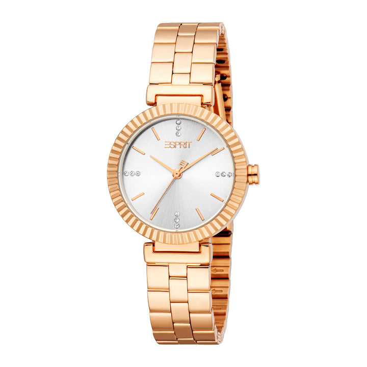 ESPRIT Women Watch, Rose Gold Color Case, Silver Dial, Rose Gold Color Metal Bracelet, 3 Hands, 3 ATM