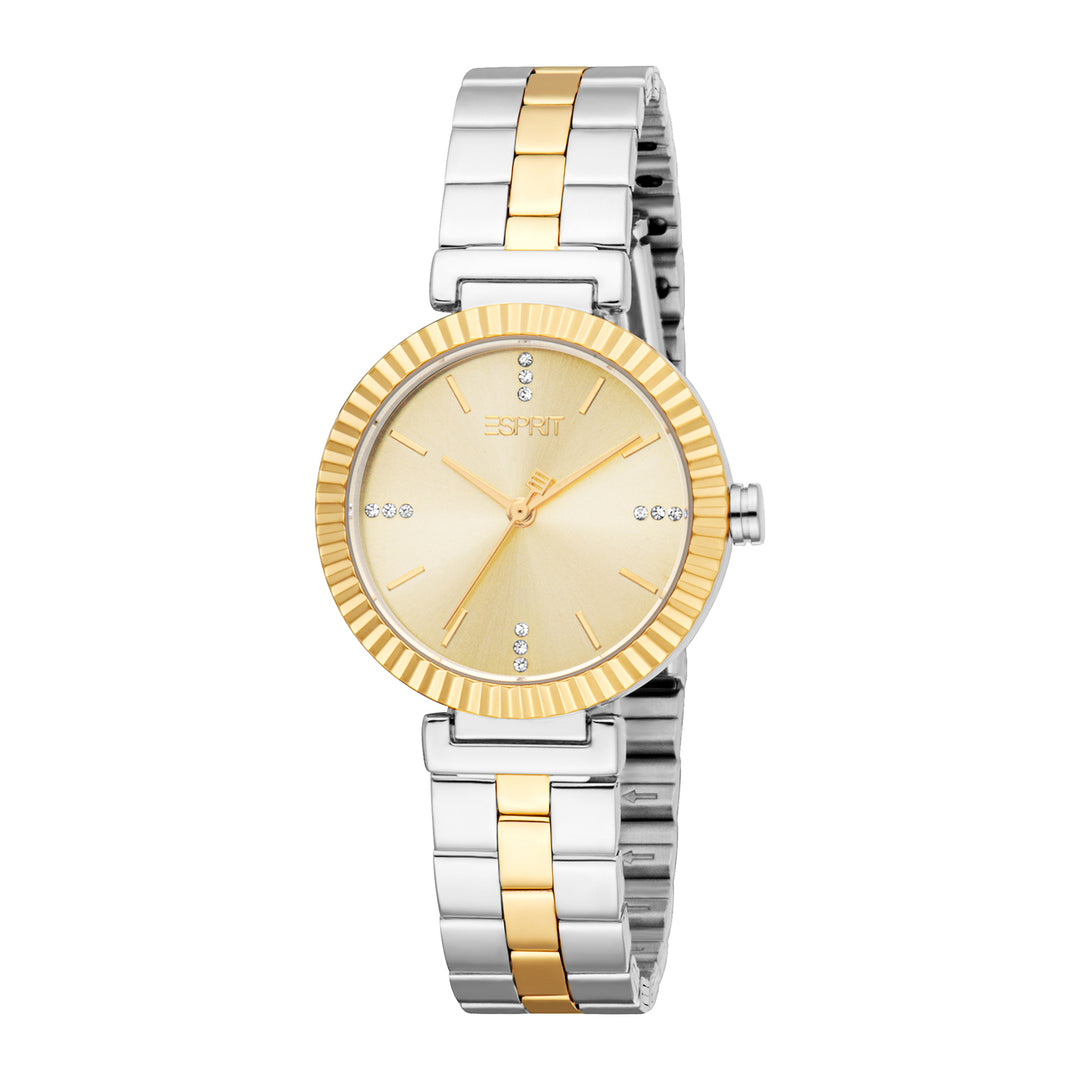 ESPRIT Women Watch, Two Tone Silver &amp; Gold Color Case, Champagne Dial, Two Tone Silver &amp; Gold Color Metal Bracelet, 3 Hands, 3 ATM