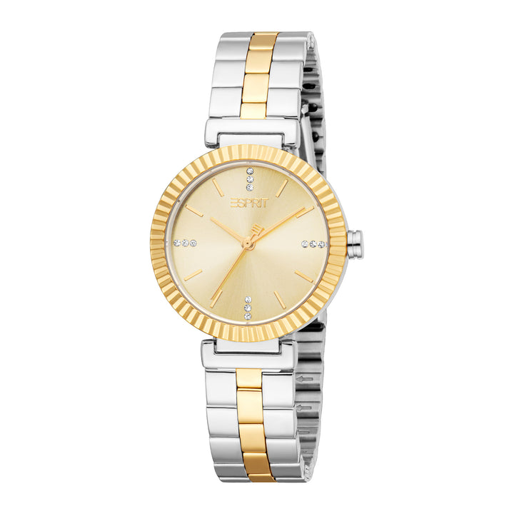 ESPRIT Women Watch, Two Tone Silver &amp; Gold Color Case, Champagne Dial, Two Tone Silver &amp; Gold Color Metal Bracelet, 3 Hands, 3 ATM