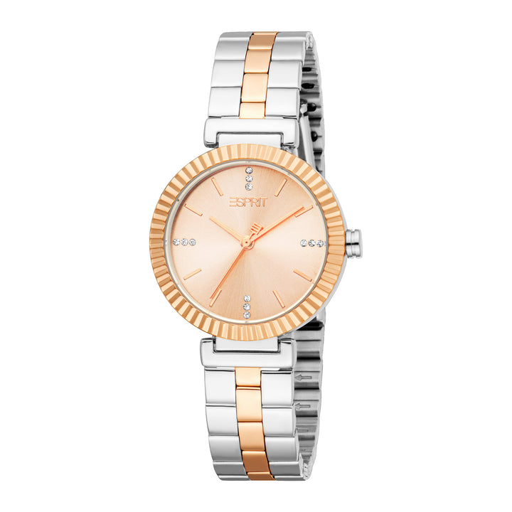 ESPRIT Women Watch, Two Tone Silver &amp; Rose Gold Color Case, Rose Gold Dial, Two Tone Silver &amp; Rose Gold Color Metal Bracelet, 3 Hands, 3 ATM
