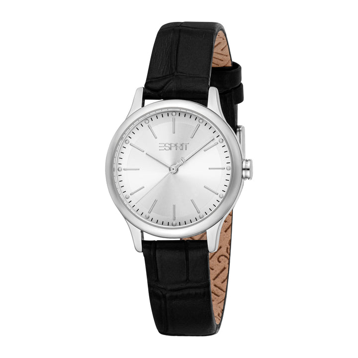 ESPRIT Women Watch, Silver Color Case, Silver Dial, Black Leather Strap, 3 Hands, 3 ATM