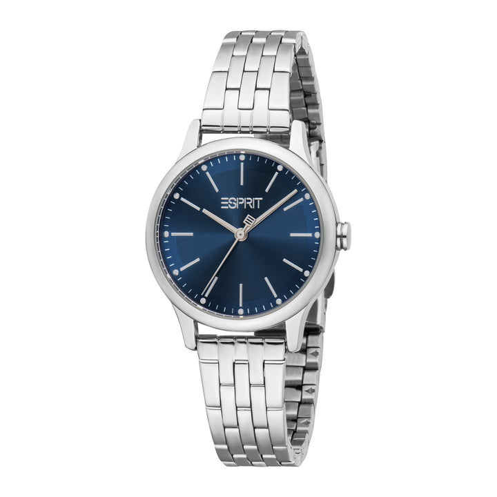ESPRIT Women Watch, Silver Color Case, Dark Blue Dial, Stainless Steel Metal Bracelet, 3 Hands, 3 ATM