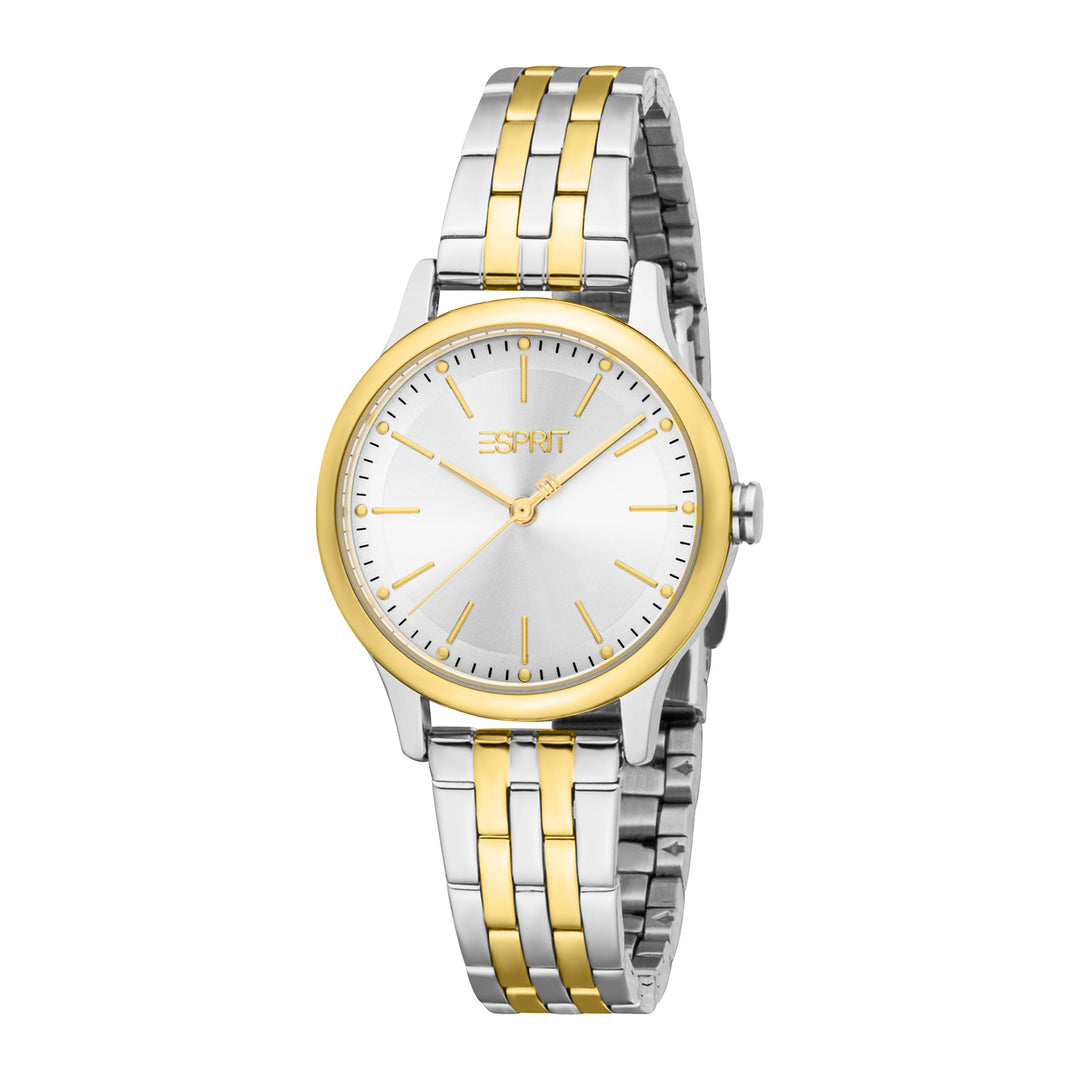 ESPRIT Women Watch, Two Tone Silver &amp; Gold Color Case, Silver Dial, Two Tone Silver &amp; Gold Color Metal Bracelet, 3 Hands, 3 ATM