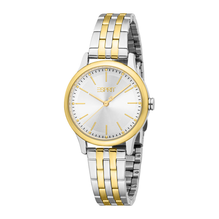 ESPRIT Women Watch, Two Tone Silver &amp; Gold Color Case, Silver Dial, Two Tone Silver &amp; Gold Color Metal Bracelet, 3 Hands, 3 ATM