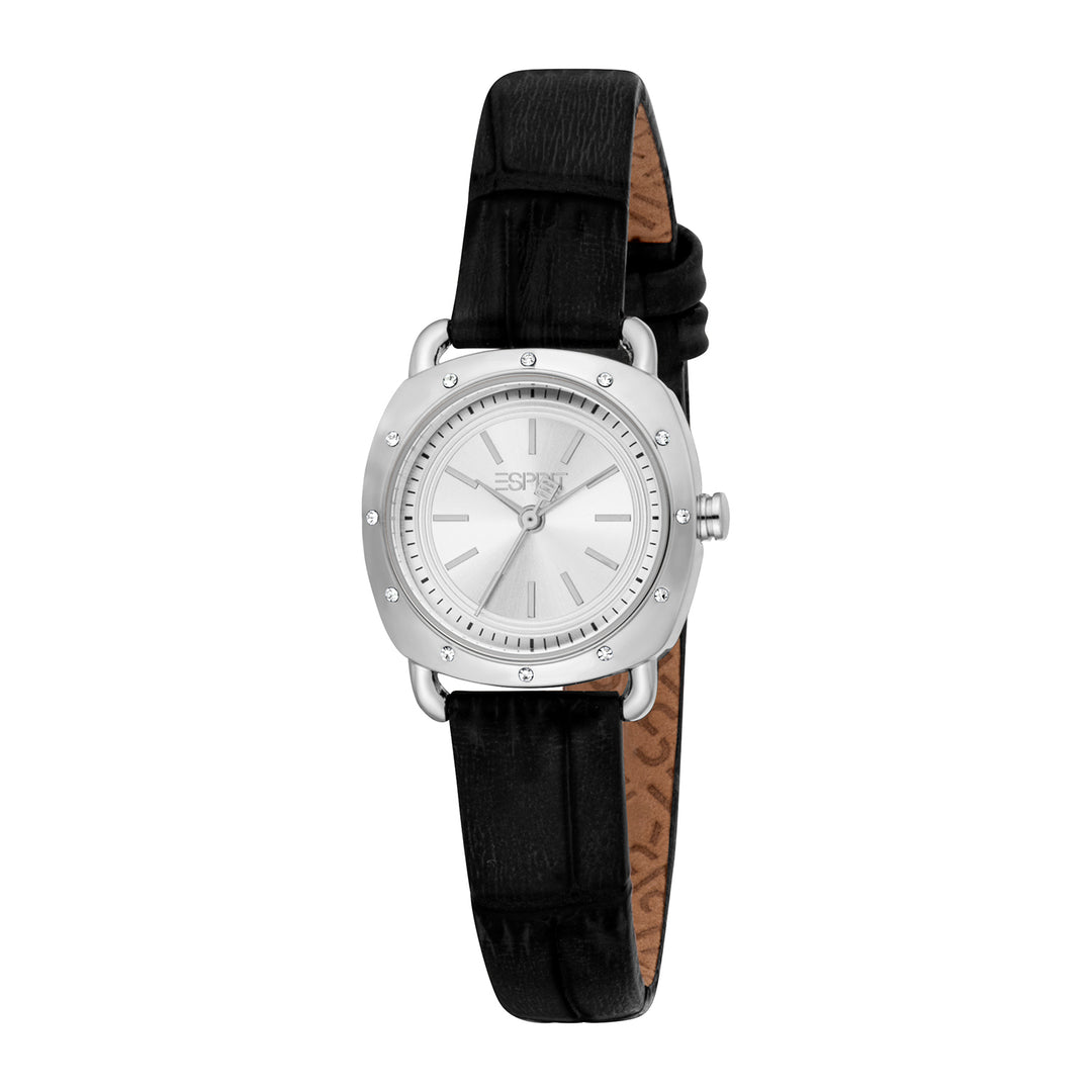ESPRIT Women Watch, Silver Color Case, Silver Dial, Black Leather Strap, 3 Hands, 3 ATM