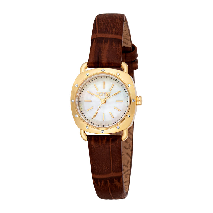 ESPRIT Women Watch, Gold Color Case, White MOP Dial, Brown Leather Strap, 3 Hands, 3 ATM