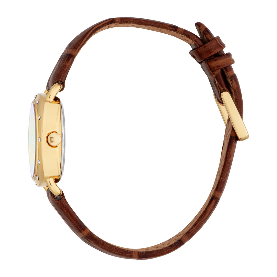 ESPRIT Women Watch, Gold Color Case, White MOP Dial, Brown Leather Strap, 3 Hands, 3 ATM