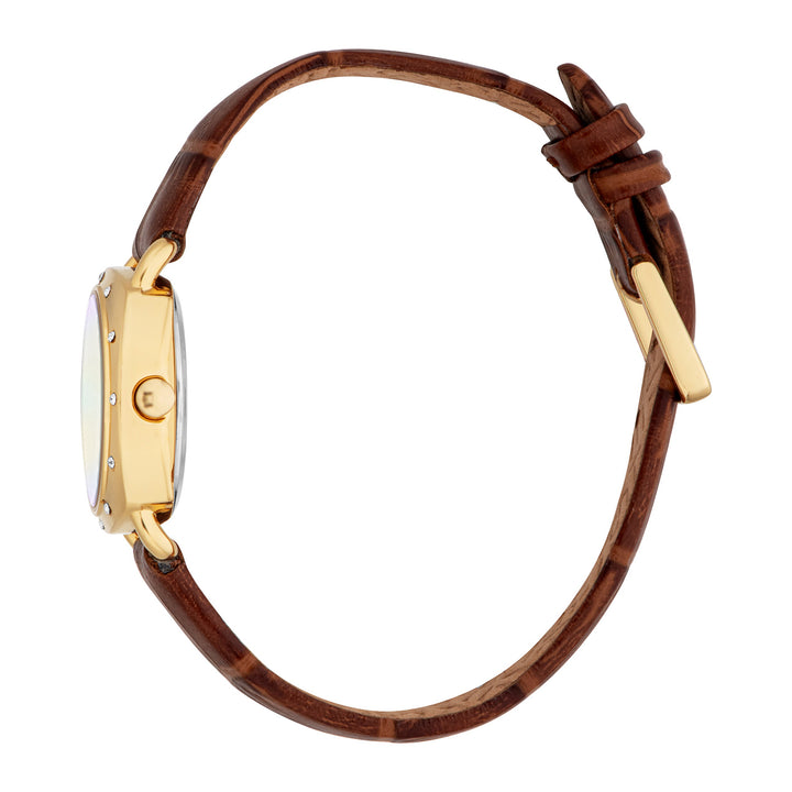 ESPRIT Women Watch, Gold Color Case, White MOP Dial, Brown Leather Strap, 3 Hands, 3 ATM