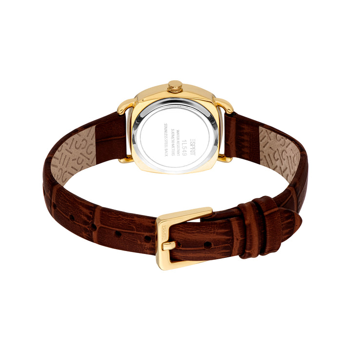 ESPRIT Women Watch, Gold Color Case, White MOP Dial, Brown Leather Strap, 3 Hands, 3 ATM