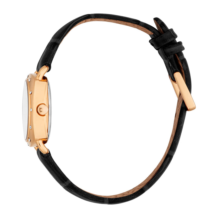 ESPRIT Women Watch, Rose Gold Color Case, Silver Dial, Black Leather Strap, 3 Hands, 3 ATM
