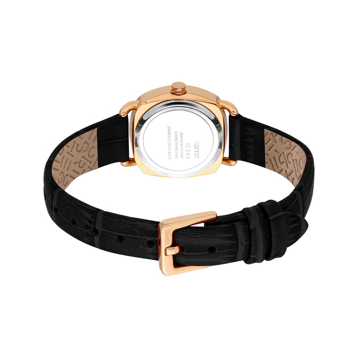 ESPRIT Women Watch, Rose Gold Color Case, Silver Dial, Black Leather Strap, 3 Hands, 3 ATM