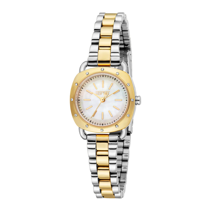ESPRIT Women Watch, Two Tone Silver &amp; Gold Color Case, White MOP Dial, Two Tone Silver &amp; Gold Color Metal Bracelet, 3 Hands, 3 ATM