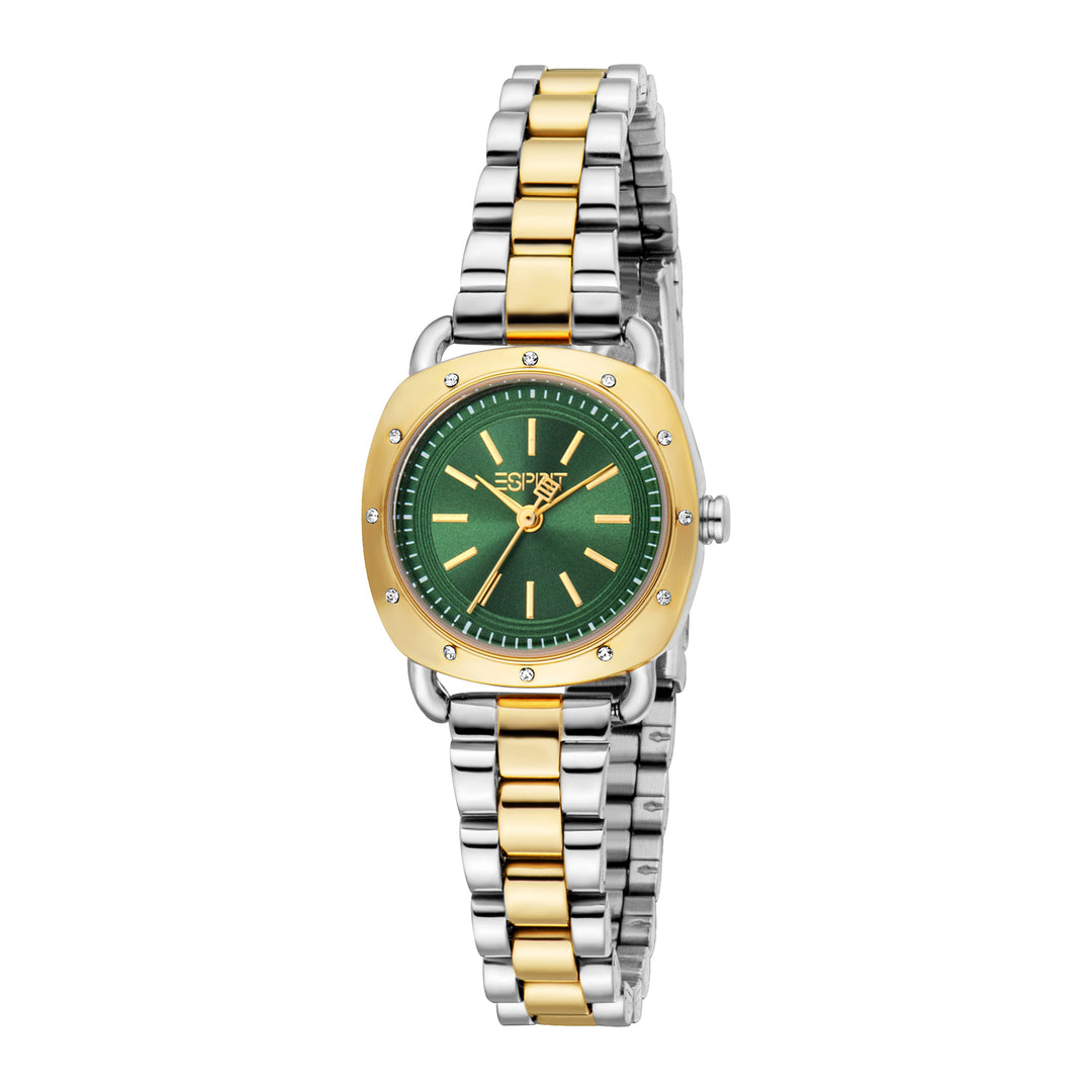 ESPRIT Women Watch, Two Tone Silver &amp; Gold Color Case, Dark Green Dial, Two Tone Silver &amp; Gold Color Metal Bracelet, 3 Hands, 3 ATM