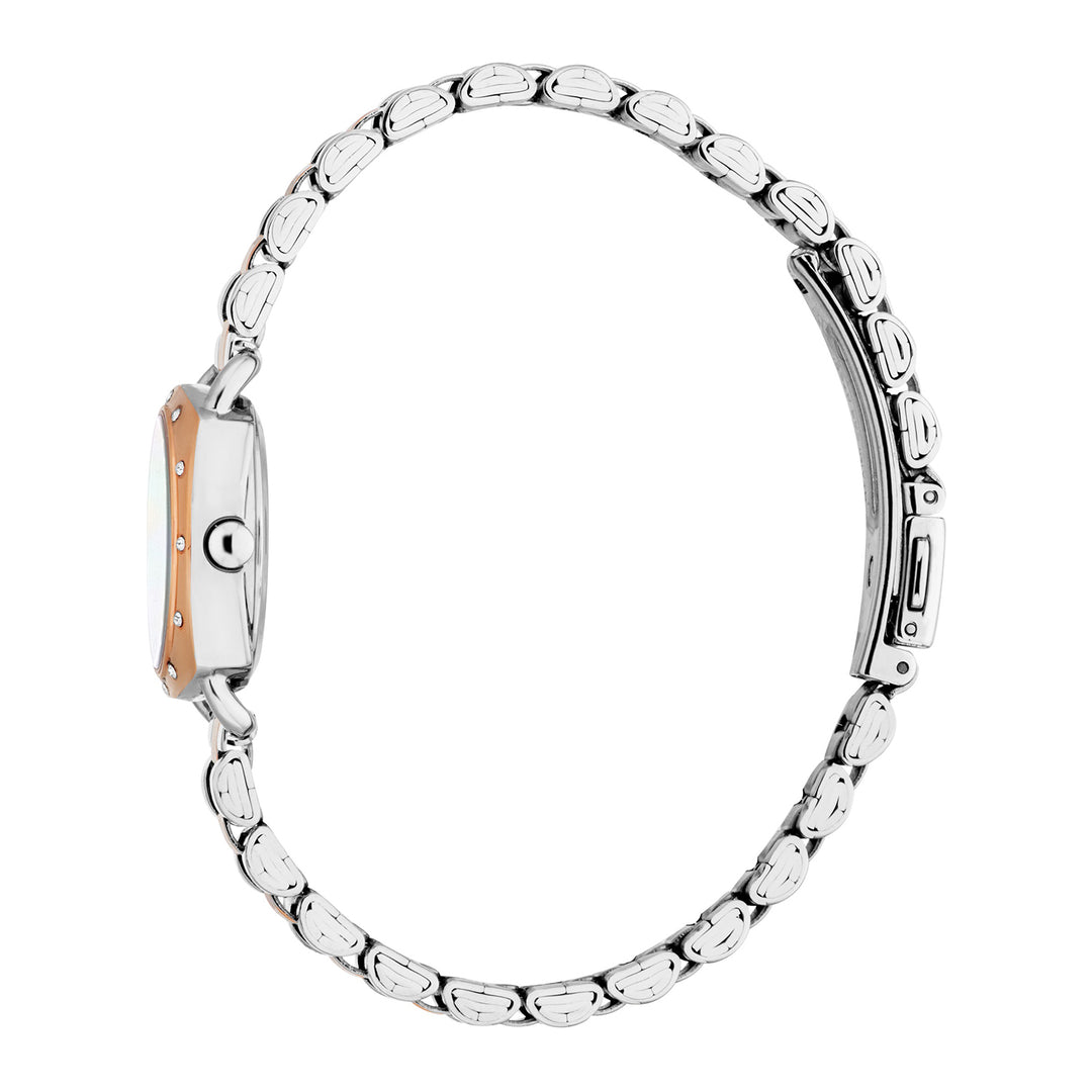 ESPRIT Women Watch, Two Tone Silver &amp; Rose Gold Color Case, White MOP Dial, Two Tone Silver &amp; Rose Gold Color Metal Bracelet, 3 Hands, 3 ATM
