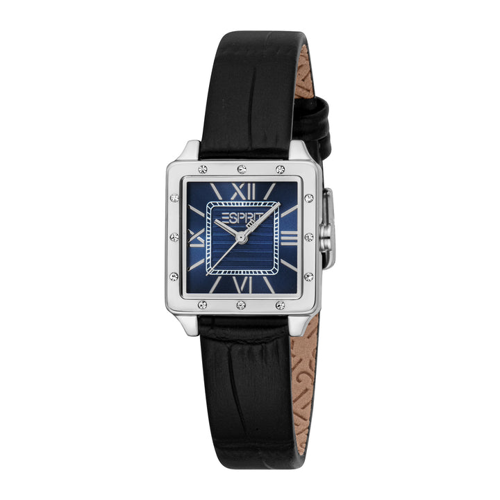 ESPRIT Women Watch, Silver Color Case, Dark Blue Dial, Black Leather Strap, 3 Hands, 3 ATM