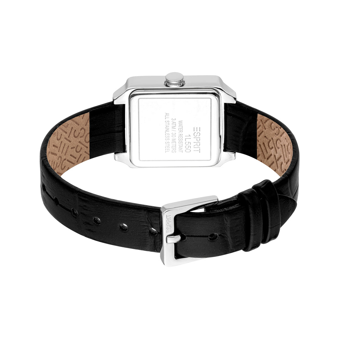 ESPRIT Women Watch, Silver Color Case, Dark Blue Dial, Black Leather Strap, 3 Hands, 3 ATM