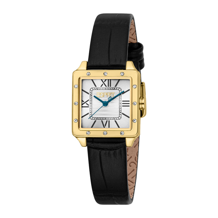 ESPRIT Women Watch, Gold Color Case, Silver Dial, Black Leather Strap, 3 Hands, 3 ATM