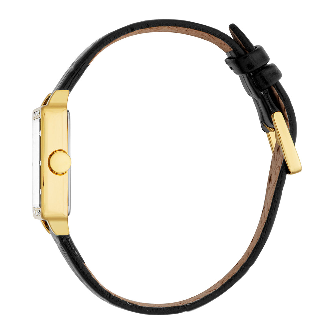 ESPRIT Women Watch, Gold Color Case, Silver Dial, Black Leather Strap, 3 Hands, 3 ATM