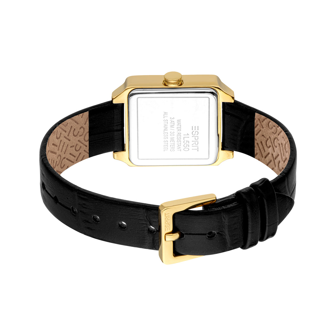 ESPRIT Women Watch, Gold Color Case, Silver Dial, Black Leather Strap, 3 Hands, 3 ATM