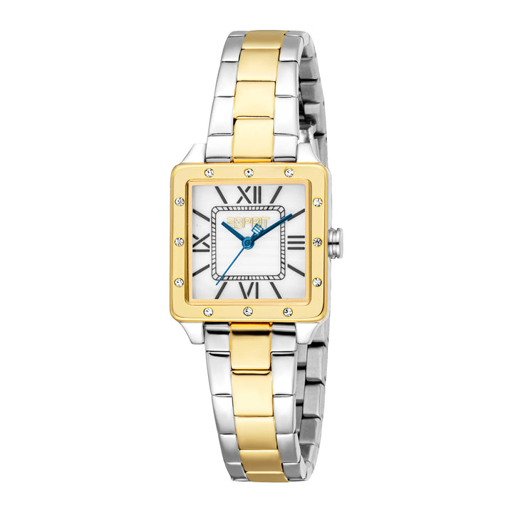 ESPRIT Women Watch, Two Tone Silver &amp; Gold Color Case, White MOP Dial, Two Tone Silver &amp; Gold Color Metal Bracelet, 3 Hands, 3 ATM