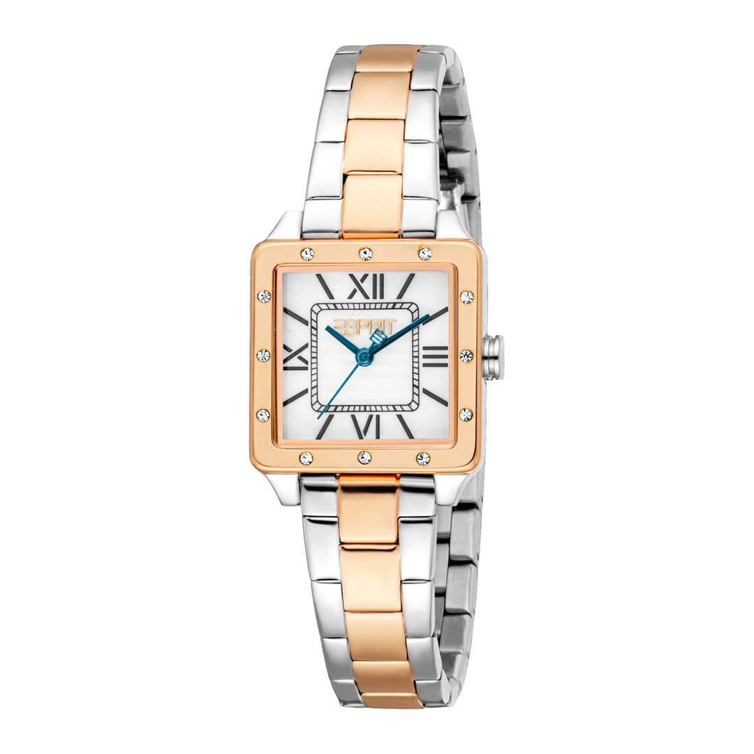 ESPRIT Women Watch, Two Tone Silver &amp; Rose Gold Color Case, White MOP Dial, Two Tone Silver &amp; Rose Gold Color Metal Bracelet, 3 Hands, 3 ATM