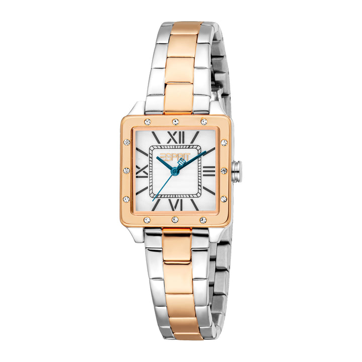 ESPRIT Women Watch, Two Tone Silver &amp; Rose Gold Color Case, White MOP Dial, Two Tone Silver &amp; Rose Gold Color Metal Bracelet, 3 Hands, 3 ATM
