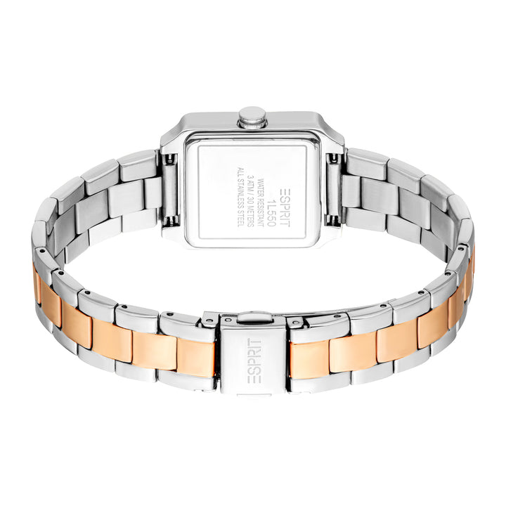 ESPRIT Women Watch, Two Tone Silver &amp; Rose Gold Color Case, White MOP Dial, Two Tone Silver &amp; Rose Gold Color Metal Bracelet, 3 Hands, 3 ATM