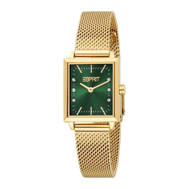 ESPRIT Women Watch, Gold Color Case, Dark Green Dial, Gold Color Mesh Bracelet, 2 Hands, 3 ATM