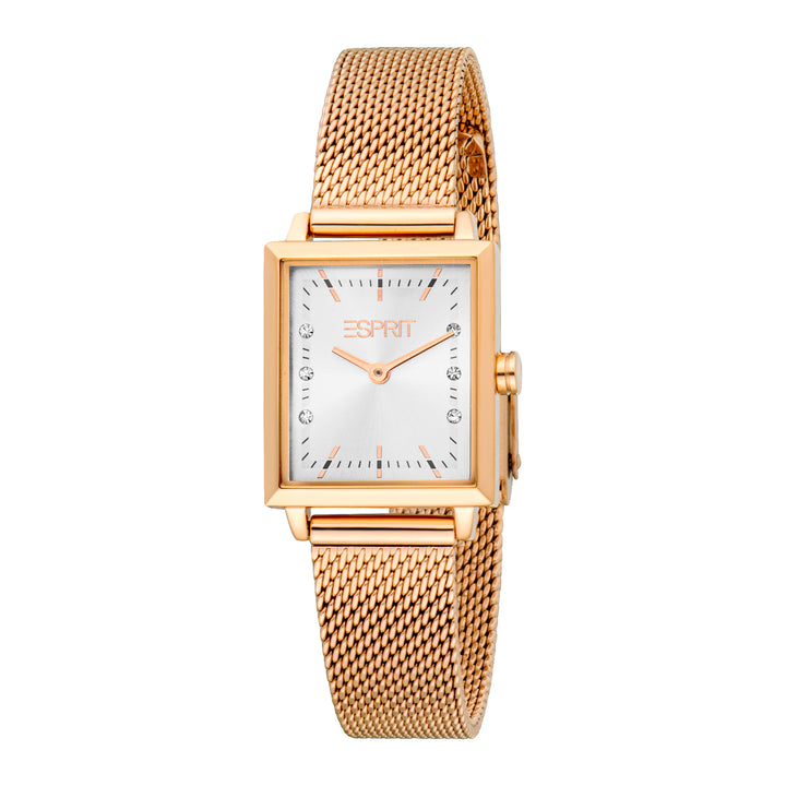 ESPRIT Women Watch, Rose Gold Color Case, Silver Dial, Rose Gold Color Mesh Bracelet, 2 Hands, 3 ATM