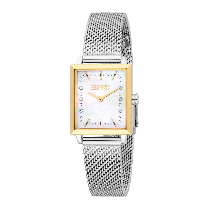 ESPRIT Women Watch, Two Tone Silver &amp; Gold Color Case, White MOP Dial, Stainless Steel Mesh Bracelet, 2 Hands, 3 ATM