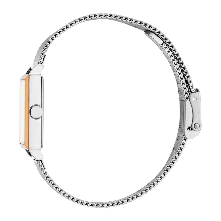 ESPRIT Women Watch, Two Tone Silver &amp; Rose Gold Color Case, White MOP Dial, Stainless Steel Mesh Bracelet, 2 Hands, 3 ATM