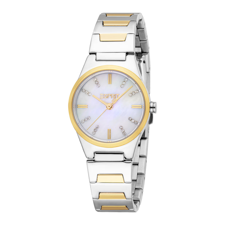 ESPRIT Women Watch, Two Tone Silver &amp; Gold Color Case, White MOP Dial, Two Tone Silver &amp; Gold Color Metal Bracelet, 3 Hands, 3 ATM