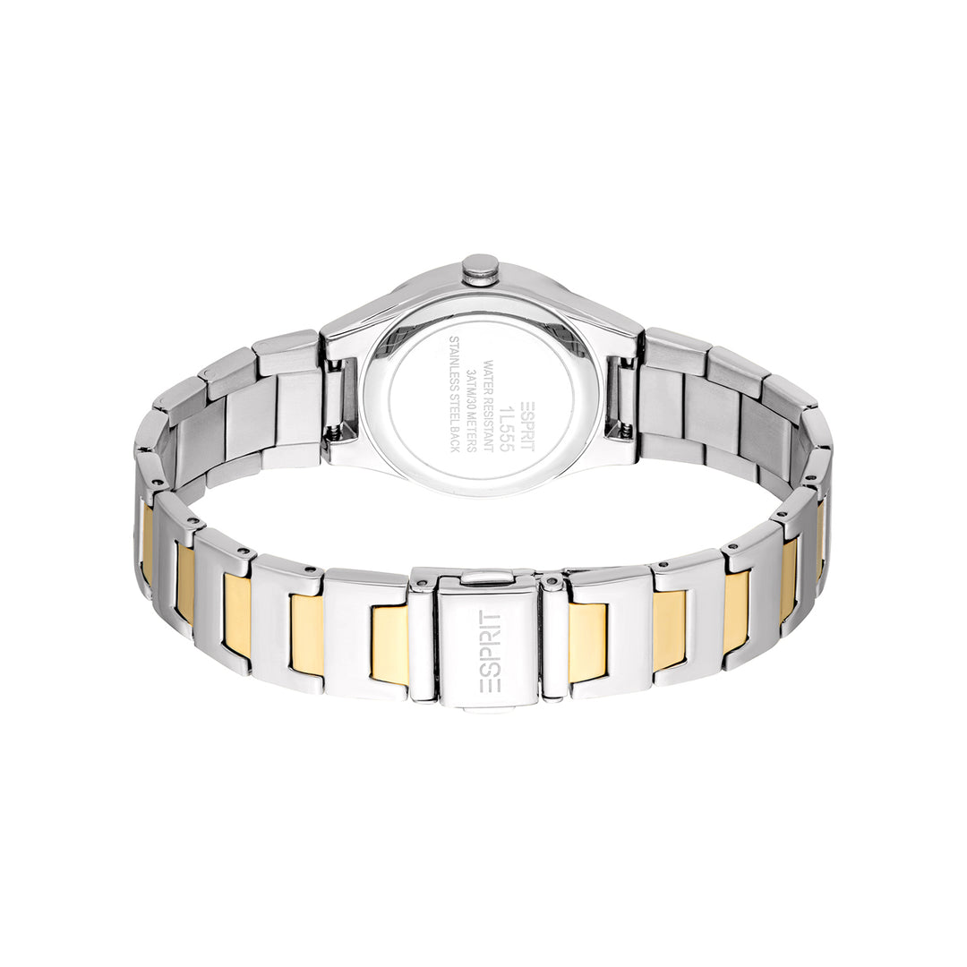 ESPRIT Women Watch, Two Tone Silver &amp; Gold Color Case, Dark Green Dial, Two Tone Silver &amp; Gold Color Metal Bracelet, 3 Hands, 3 ATM
