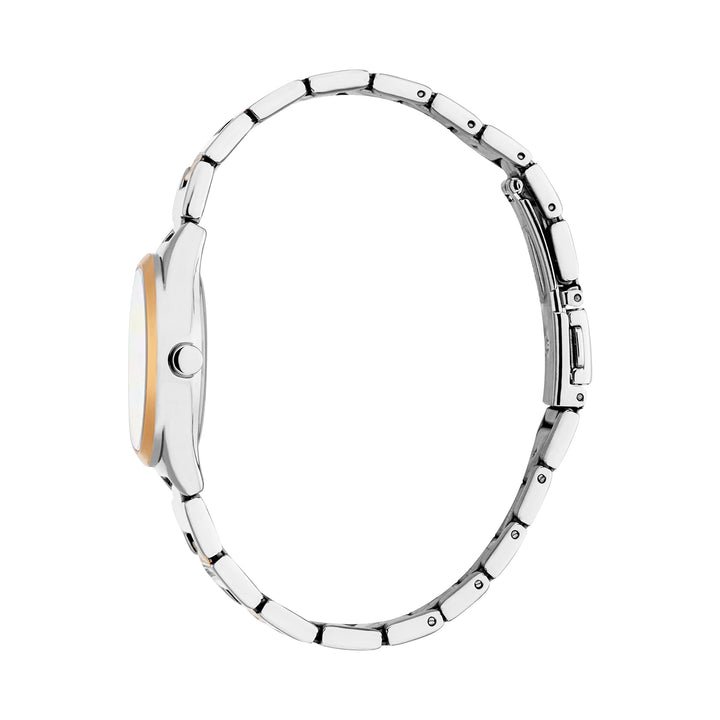 ESPRIT Women Watch, Two Tone Silver &amp; Rose Gold Color Case, White MOP Dial, Two Tone Silver &amp; Rose Gold Color Metal Bracelet, 3 Hands, 3 ATM