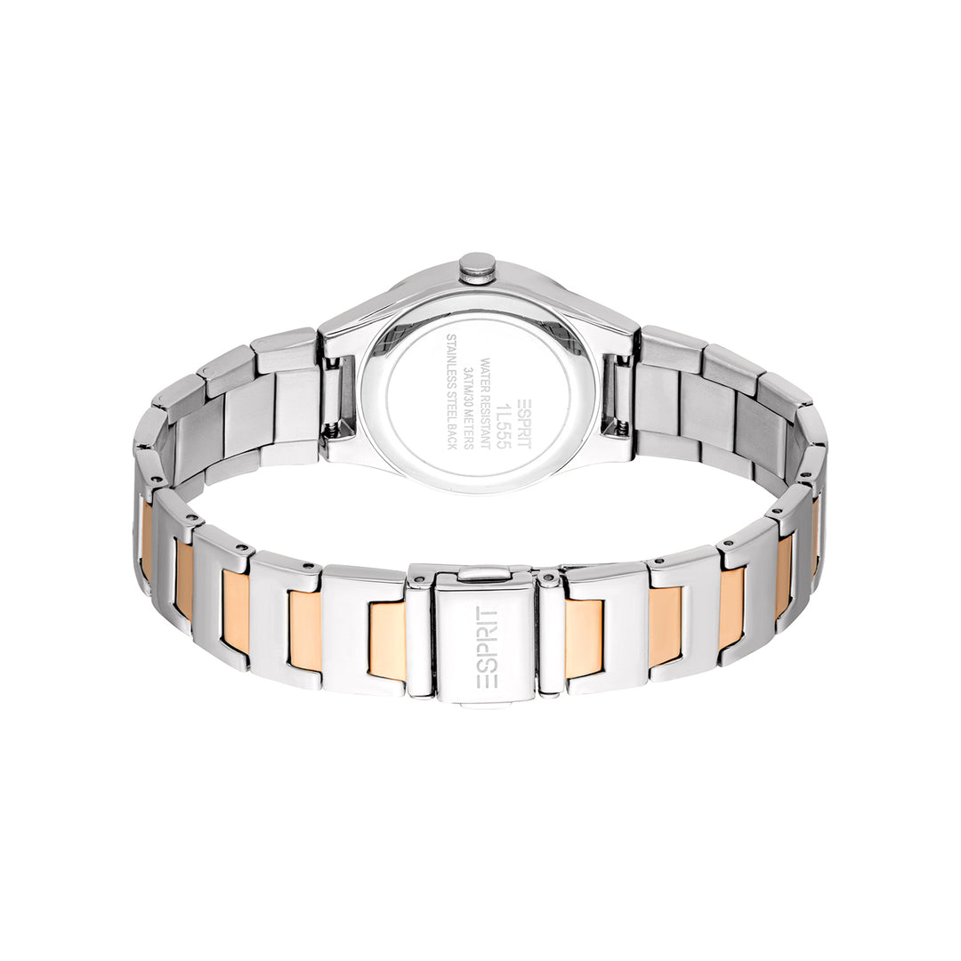 ESPRIT Women Watch, Two Tone Silver &amp; Rose Gold Color Case, White MOP Dial, Two Tone Silver &amp; Rose Gold Color Metal Bracelet, 3 Hands, 3 ATM