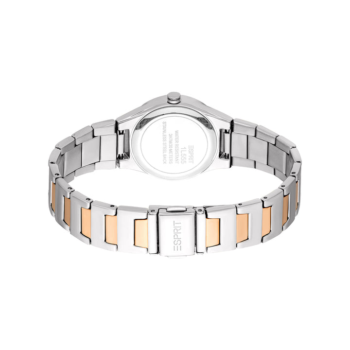 ESPRIT Women Watch, Two Tone Silver &amp; Rose Gold Color Case, White MOP Dial, Two Tone Silver &amp; Rose Gold Color Metal Bracelet, 3 Hands, 3 ATM