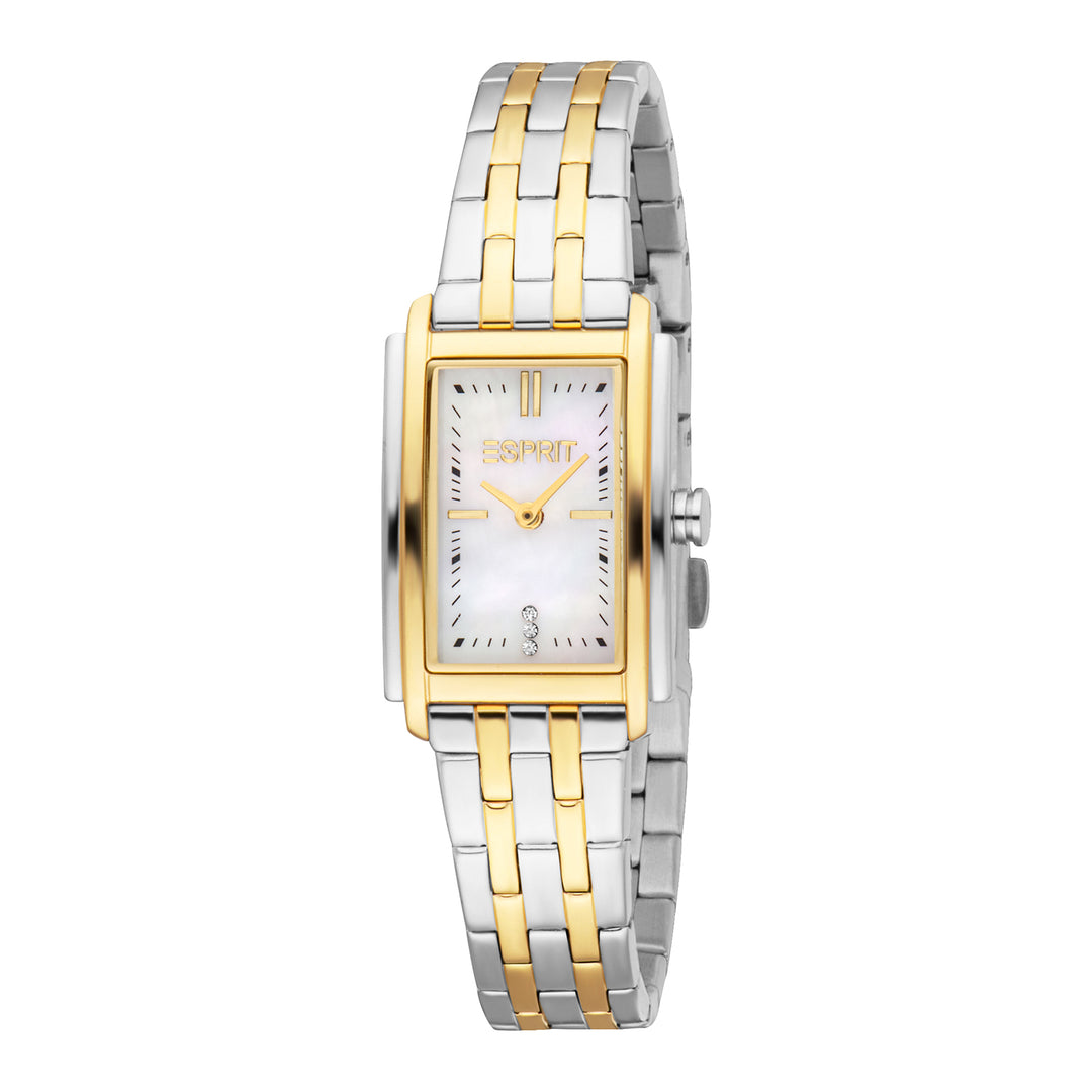 ESPRIT Women Watch, Two Tone Silver &amp; Gold Color Case, White MOP Dial, Two Tone Silver &amp; Gold Color Metal Bracelet, 2 Hands, 3 ATM