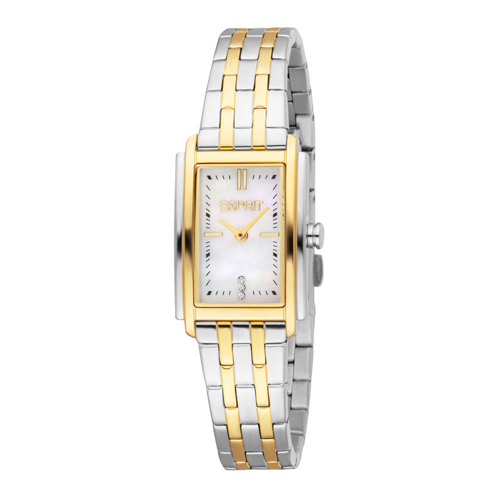 ESPRIT Women Watch, Two Tone Silver &amp; Gold Color Case, White MOP Dial, Two Tone Silver &amp; Gold Color Metal Bracelet, 2 Hands, 3 ATM
