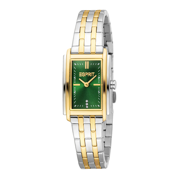 ESPRIT Women Watch, Two Tone Silver &amp; Gold Color Case, Dark Green Dial, Two Tone Silver &amp; Gold Color Metal Bracelet, 2 Hands, 3 ATM