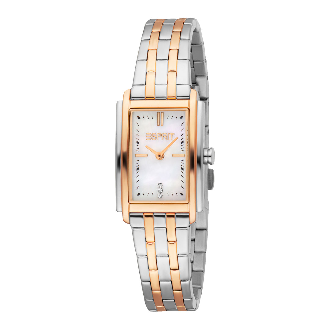 ESPRIT Women Watch, Two Tone Silver &amp; Rose Gold Color Case, White MOP Dial, Two Tone Silver &amp; Rose Gold Color Metal Bracelet, 2 Hands, 3 ATM