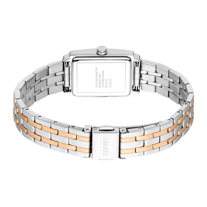 ESPRIT Women Watch, Two Tone Silver &amp; Rose Gold Color Case, White MOP Dial, Two Tone Silver &amp; Rose Gold Color Metal Bracelet, 2 Hands, 3 ATM