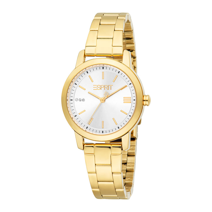 ESPRIT Women Watch, Gold Color Case, Silver Dial, Gold Color Metal Bracelet, 3 Hands, 3 ATM