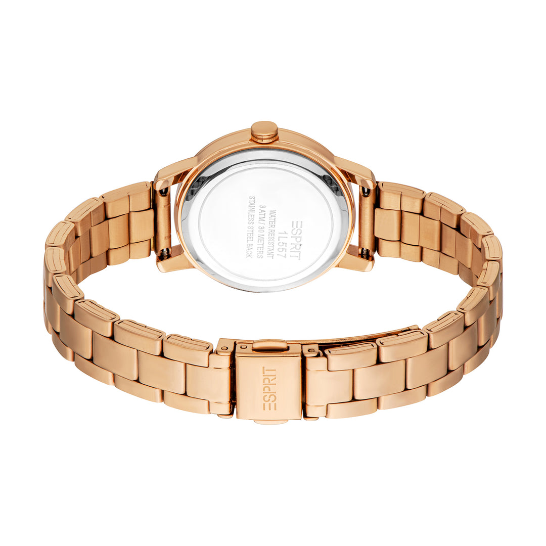 ESPRIT Women Watch, Rose Gold Color Case, White MOP Dial, Rose Gold Color Metal Bracelet, 3 Hands, 3 ATM