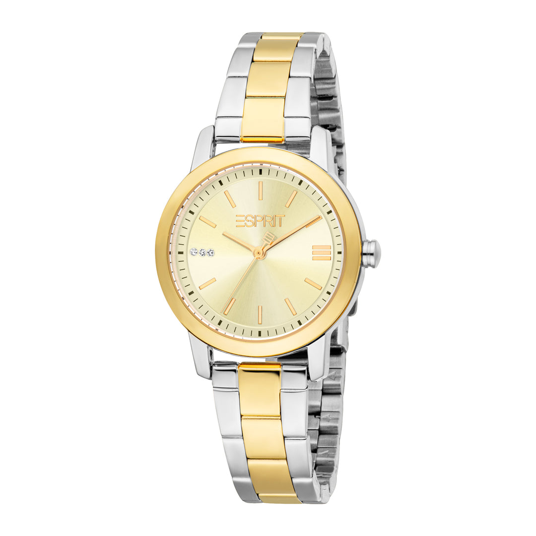 ESPRIT Women Watch, Two Tone Silver &amp; Gold Color Case, Champagne Dial, Two Tone Silver &amp; Gold Color Metal Bracelet, 3 Hands, 3 ATM