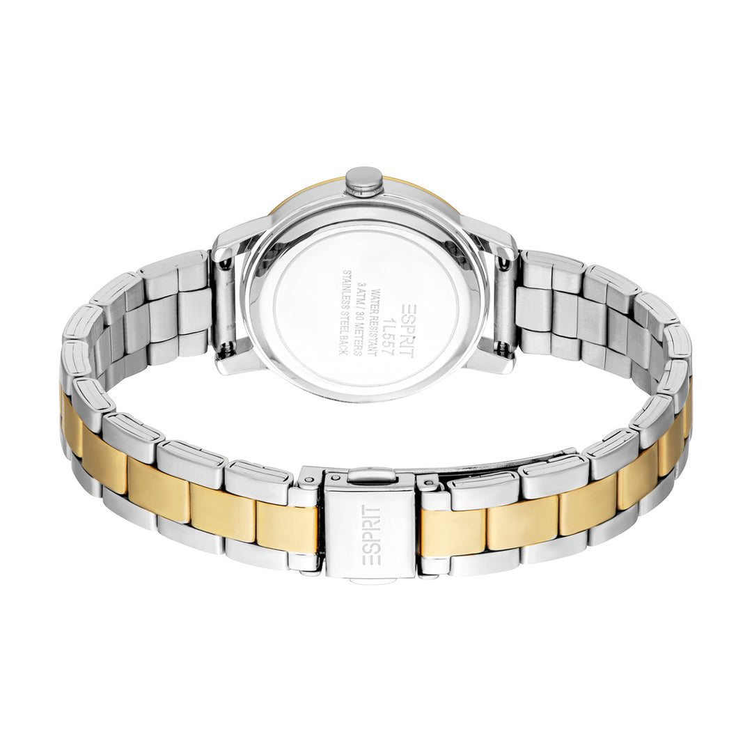 ESPRIT Women Watch, Two Tone Silver &amp; Gold Color Case, Champagne Dial, Two Tone Silver &amp; Gold Color Metal Bracelet, 3 Hands, 3 ATM