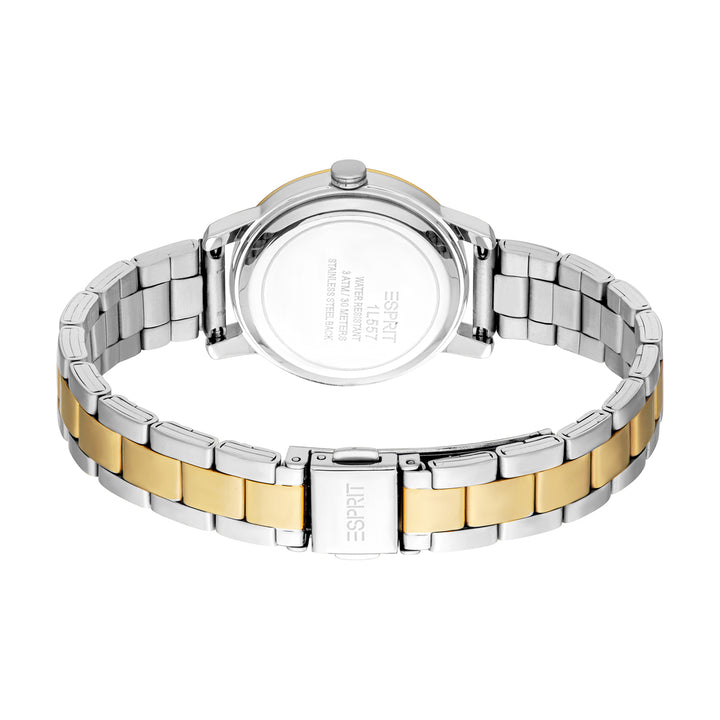 ESPRIT Women Watch, Two Tone Silver &amp; Gold Color Case, Champagne Dial, Two Tone Silver &amp; Gold Color Metal Bracelet, 3 Hands, 3 ATM